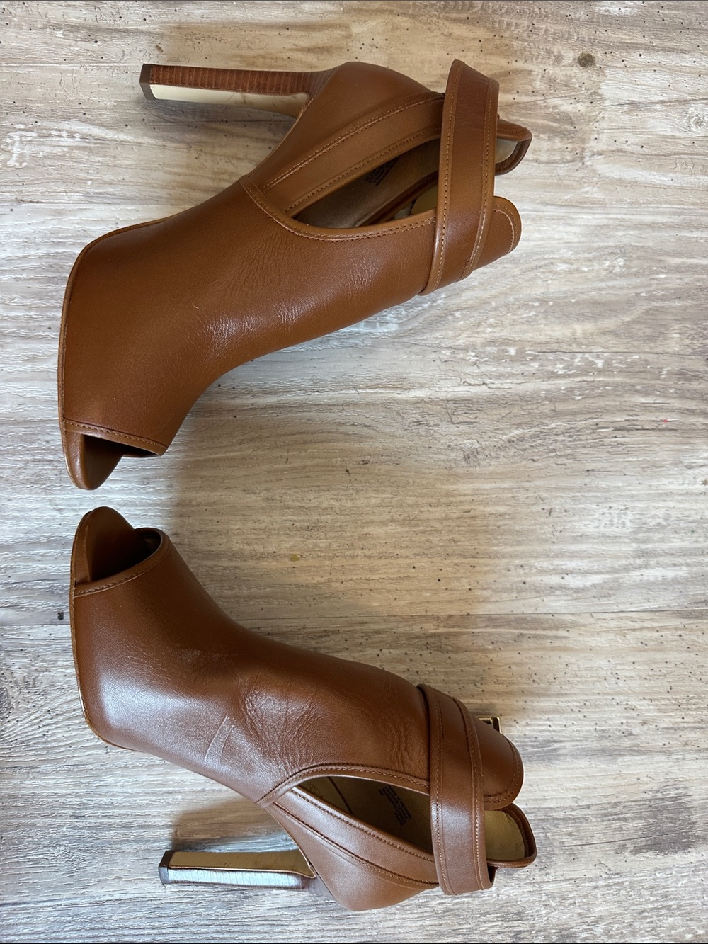 Michael Kors Brown Open-Toe Ankle Booties with Buckle leather upper 4” heel - Picture 5 of 8